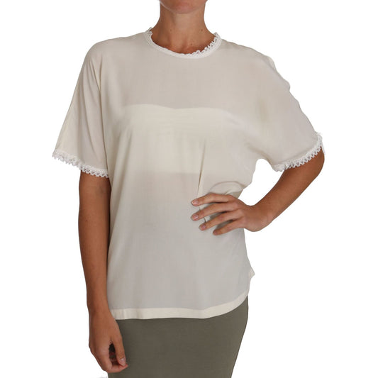 Dolce & Gabbana White Cream Silk Lace Top Blouse T-Shirt
