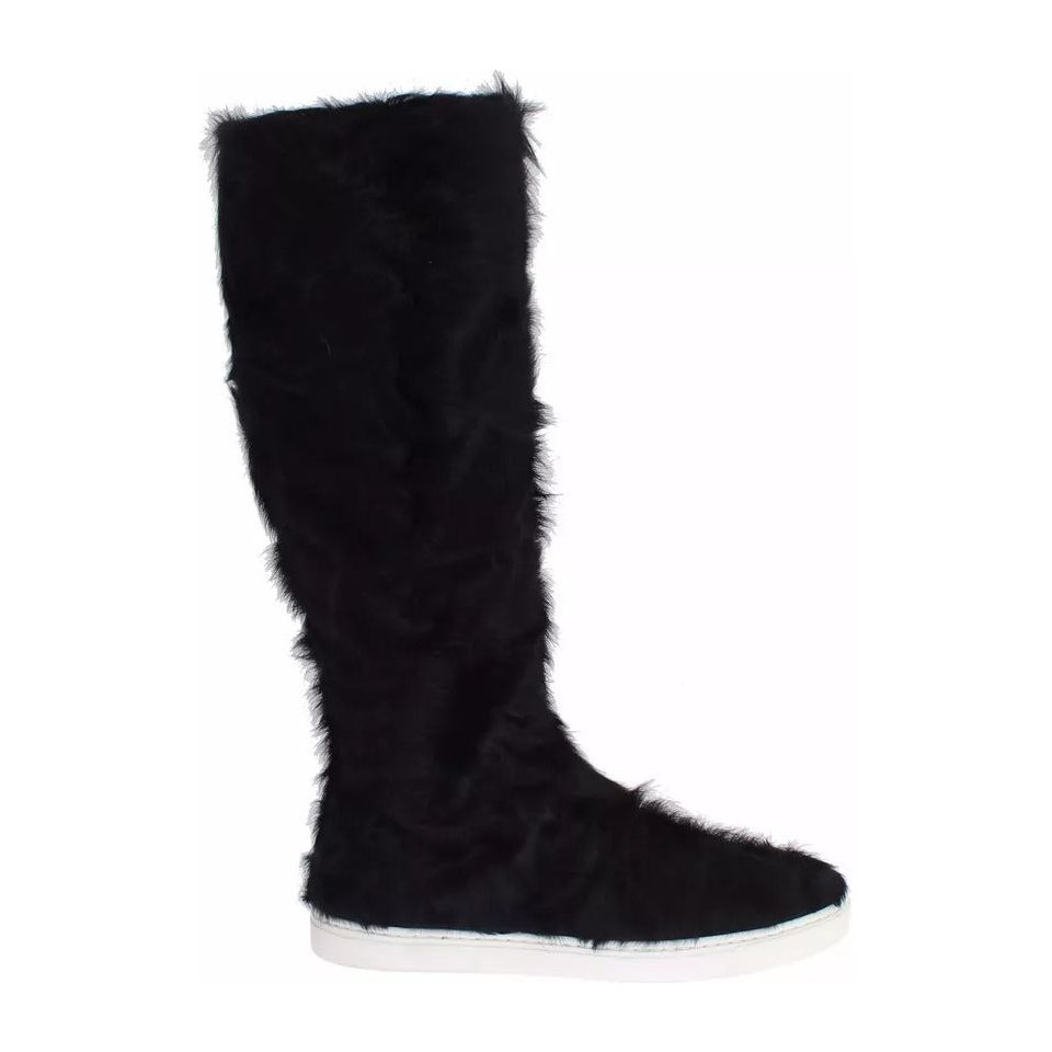 Dolce & Gabbana Black Xiangao Lamb Fur Leather Boots Shoes LA2101-36
