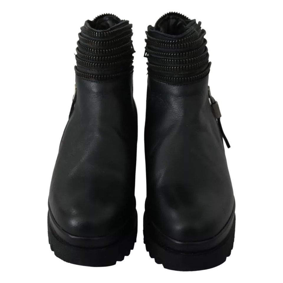 Ovyé Black Leather Zipper Ankle Boots Shoes LA8410-36