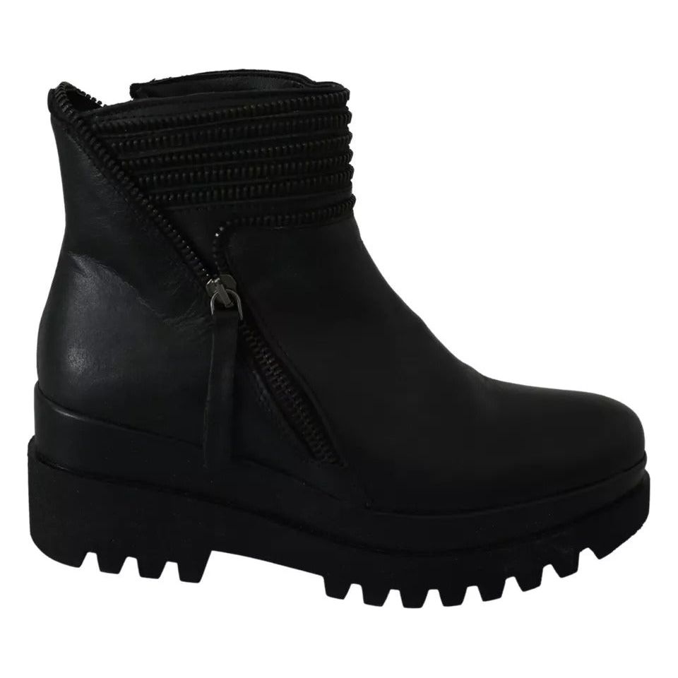 Ovyé Black Leather Zipper Ankle Boots Shoes LA8410-36