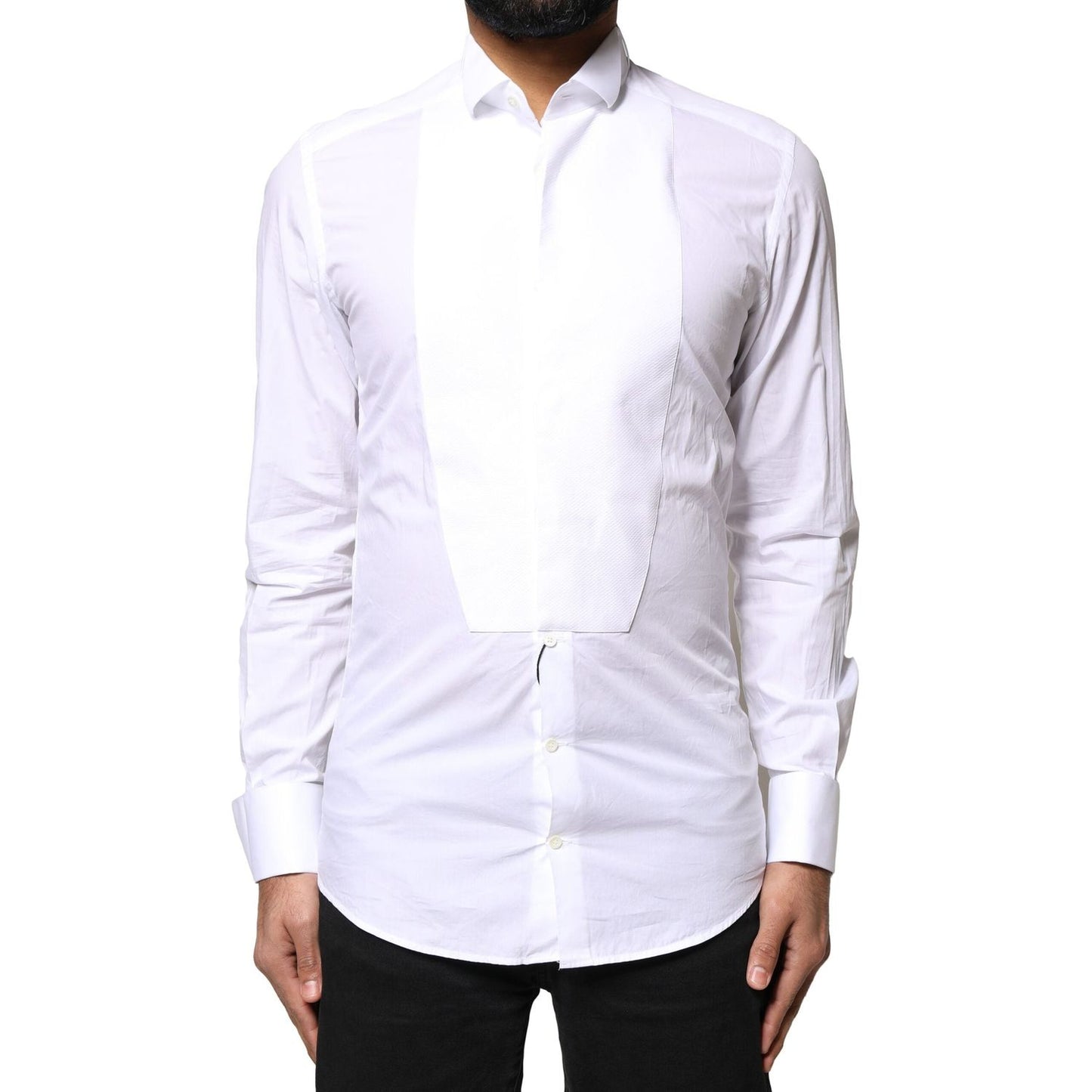Dolce & Gabbana White GOLD CottonPoplin Bib Formal Dress Shirt TSH6282-38