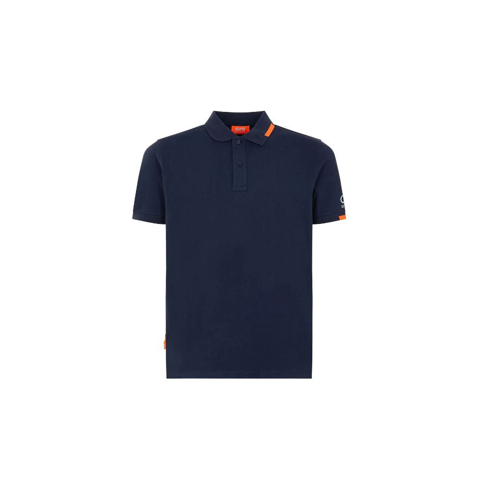 Suns Blue Cotton Polo Shirt with ribbed collar, logo on sleeve, and front button closure, ideal for casual and formal wear.