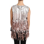Dolce & Gabbana Golden Pink Sequined Fringe Tank Top DR1574-48