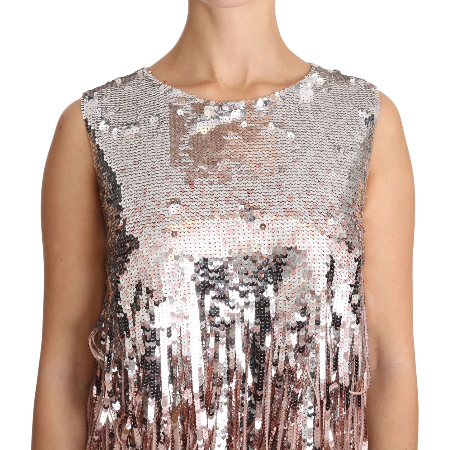Dolce & Gabbana Golden Pink Sequined Fringe Tank Top DR1574-48