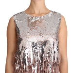 Dolce & Gabbana Golden Pink Sequined Fringe Tank Top DR1574-48