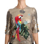 Dolce & Gabbana Gold Sequined Parrot Crystal Blouse TSH3124-36