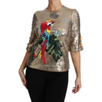 Dolce & Gabbana Gold Sequined Parrot Crystal Blouse TSH3124-36