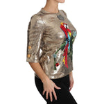 Dolce & Gabbana Gold Sequined Parrot Crystal Blouse TSH3124-36