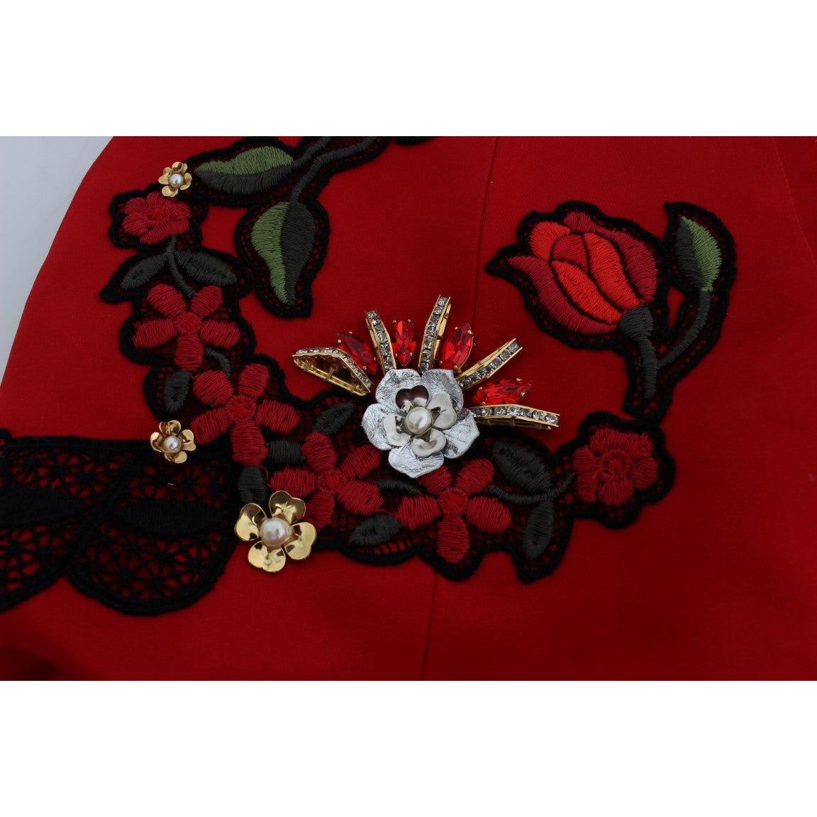 Dolce & Gabbana Ravishing Red Silk Embroidered Shorts Dolce & Gabbana Dark Red