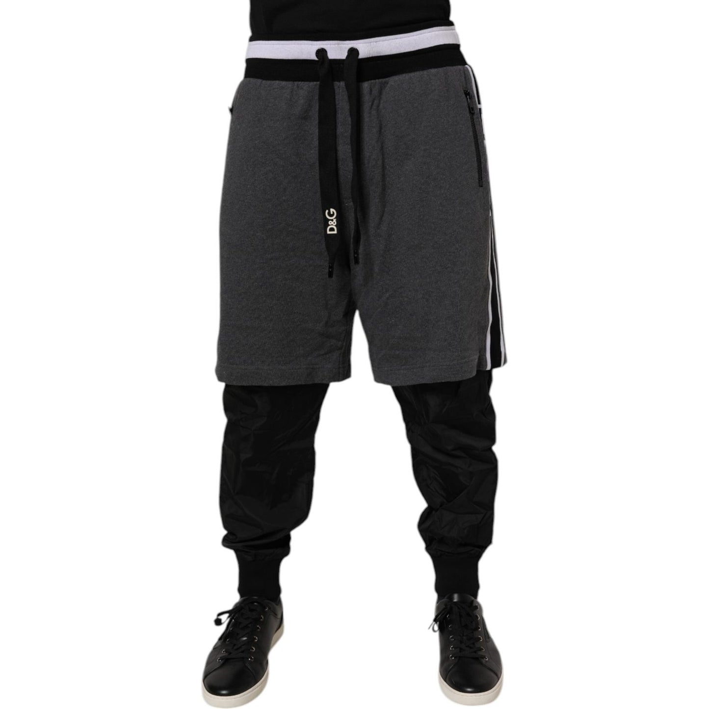 Dolce & Gabbana Black Gray Cotton Layered Men Sweatpants Pants PAN76047-48