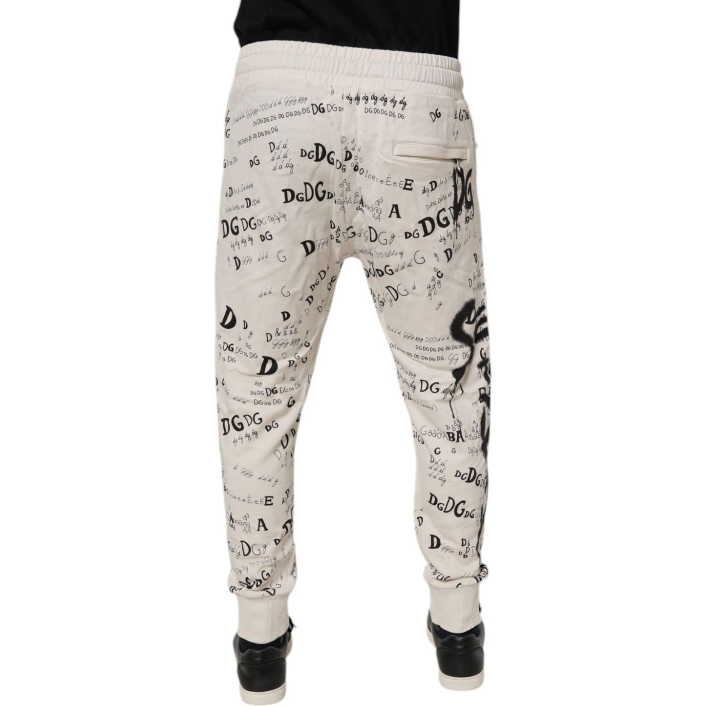 Dolce & Gabbana White Logo Print Men Skinny Sweatpants Pants PAN76135-46