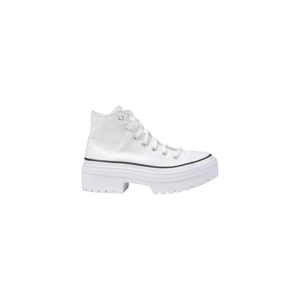 Converse White Fabric Sneaker, women's Chuck Taylor All Star Lugged Heel with thick sole for style and grip, ideal for casual wear.