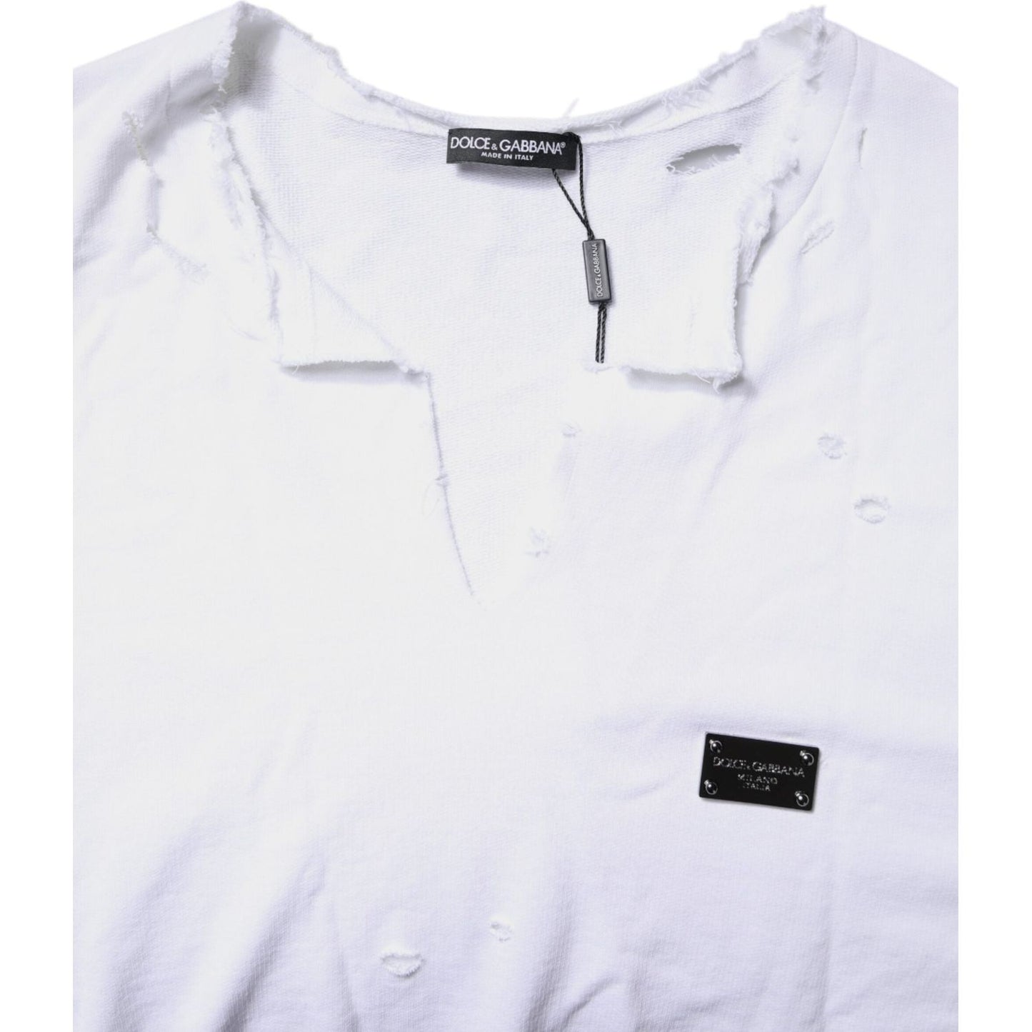 Dolce & Gabbana White Cotton Men Pullover Sweatshirt Sweater