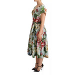Dolce & Gabbana Green Floral Short Sleeves Cotton V-neck Dress DR281061#2-38