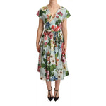 Dolce & Gabbana Green Floral Short Sleeves Cotton V-neck Dress DR281061#2-38
