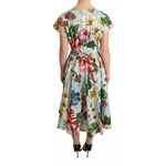 Dolce & Gabbana Green Floral Short Sleeves Cotton V-neck Dress DR281061#2-38