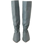 Valentino Blue Leather Elastic Flats Pull On Knee High Boots Shoes LA9568-37
