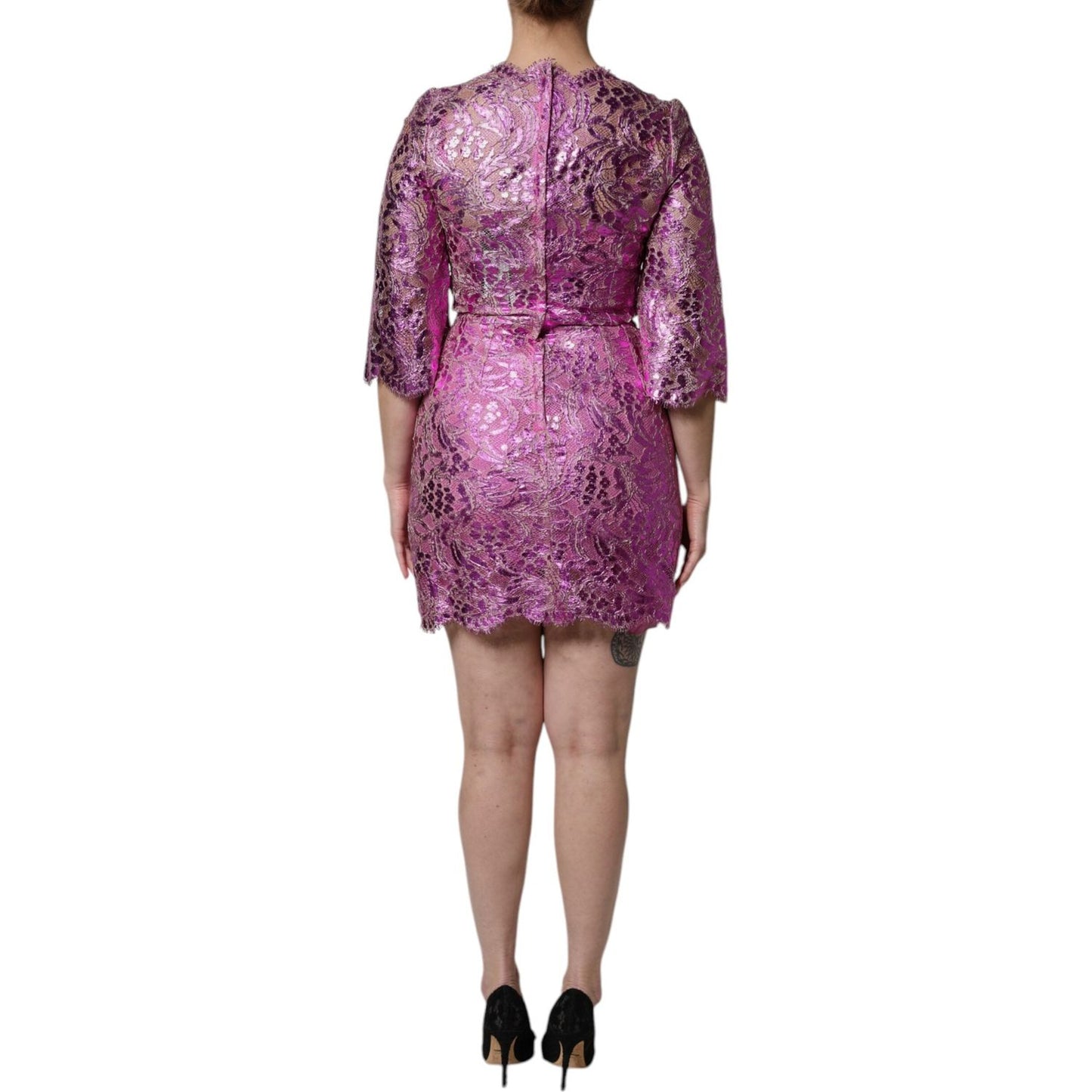 Dolce & Gabbana Metallic Fuchsia Floral Sheath Mini Dress DR81642-36