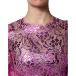 Dolce & Gabbana Metallic Fuchsia Floral Sheath Mini Dress DR81642-36