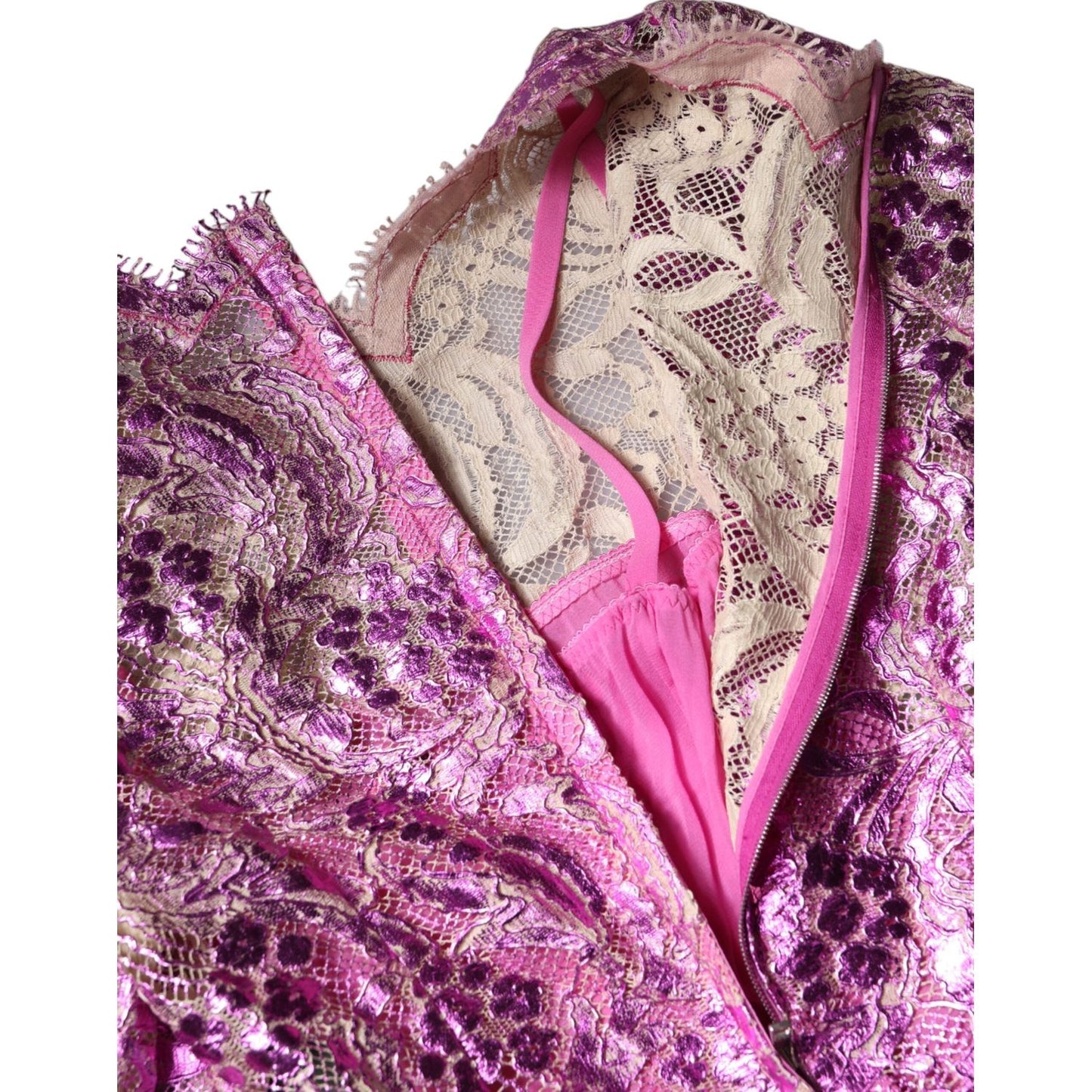 Dolce & Gabbana Metallic Fuchsia Floral Sheath Mini Dress DR81642-36