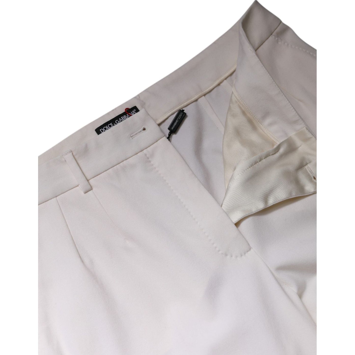 Dolce & Gabbana White Wool Mid Waist Wide Leg Pants PAN76145-48