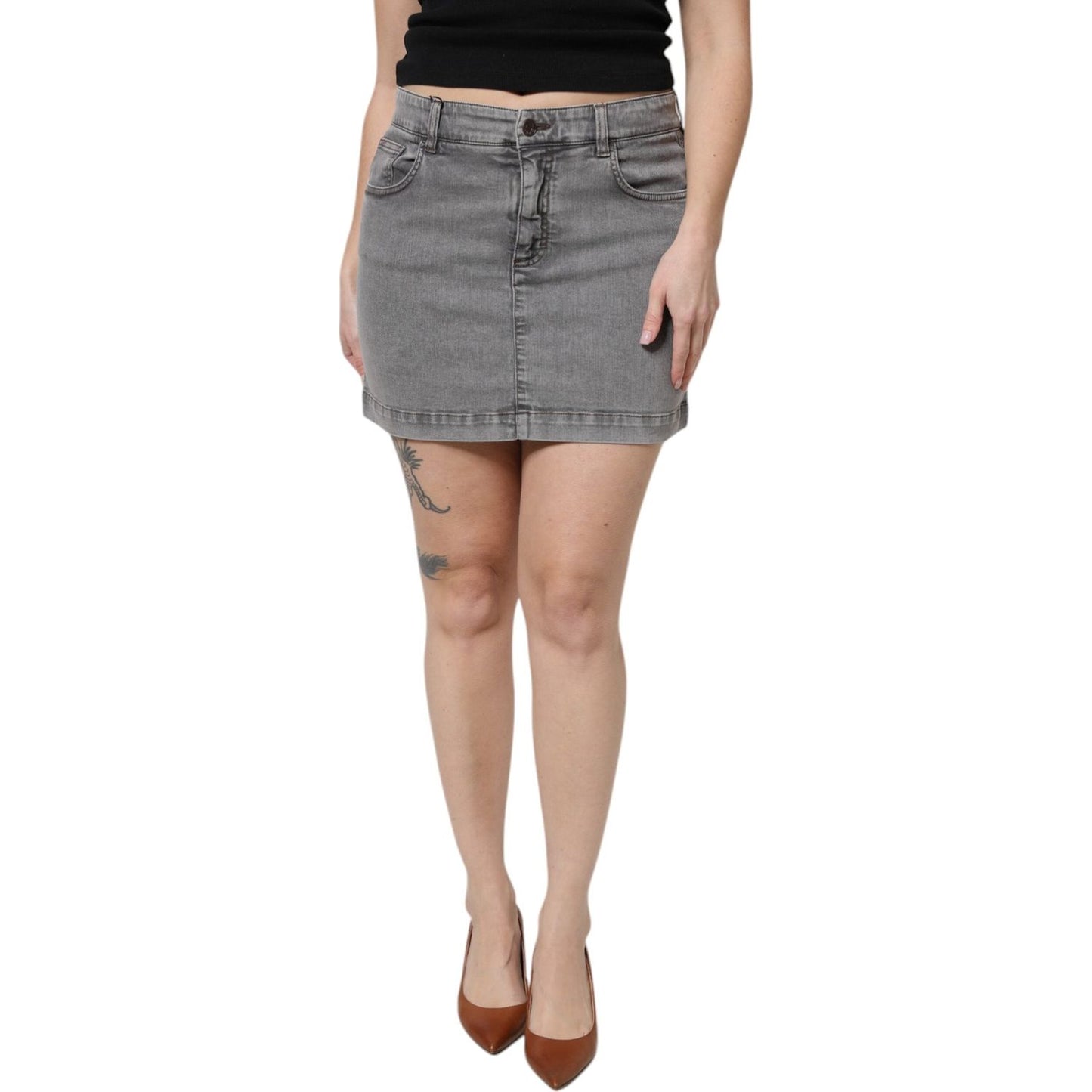 Dolce & Gabbana Gray Cotton Stretch Mid Waist Denim Mini Skirt SKI2073-42