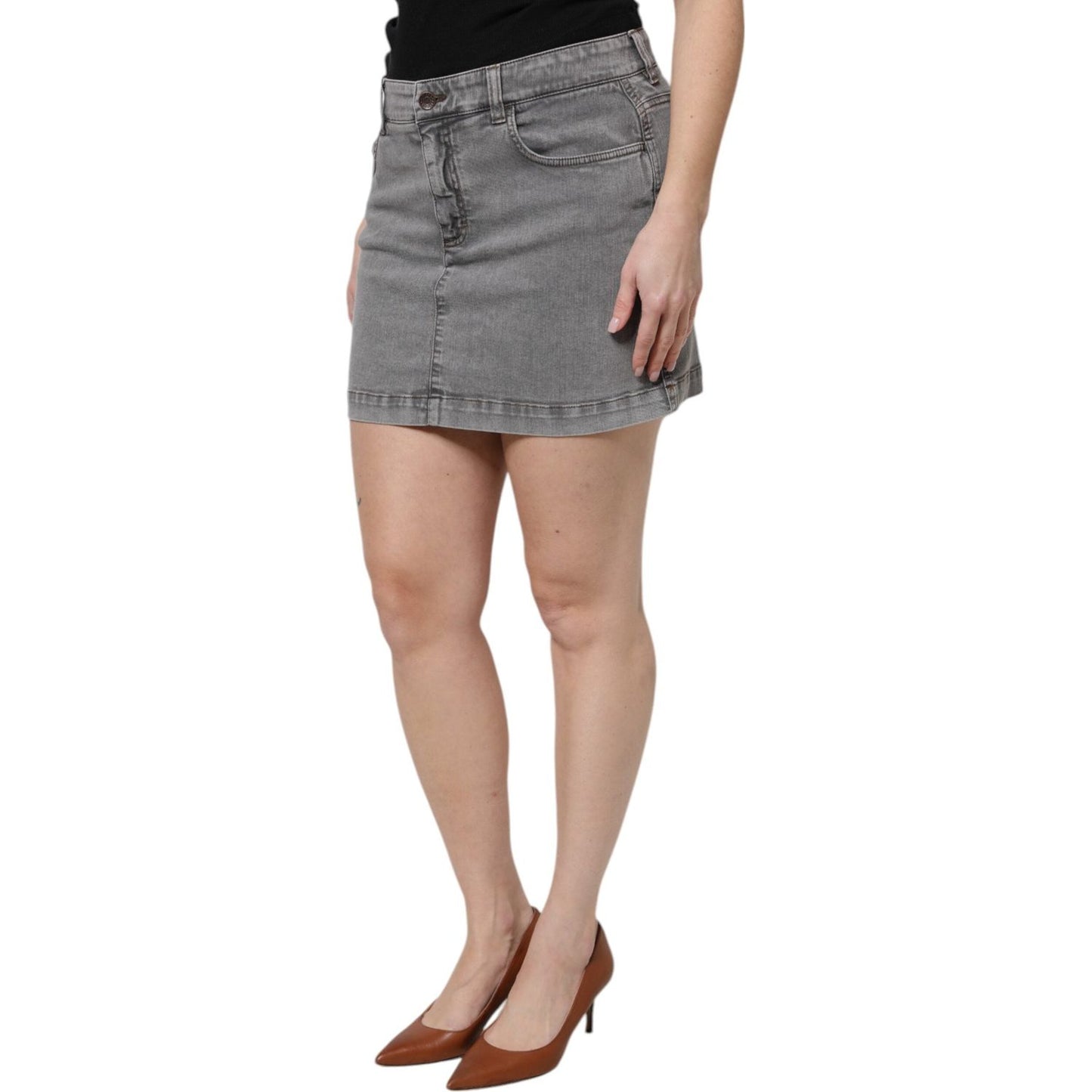 Dolce & Gabbana Gray Cotton Stretch Mid Waist Denim Mini Skirt SKI2073-42