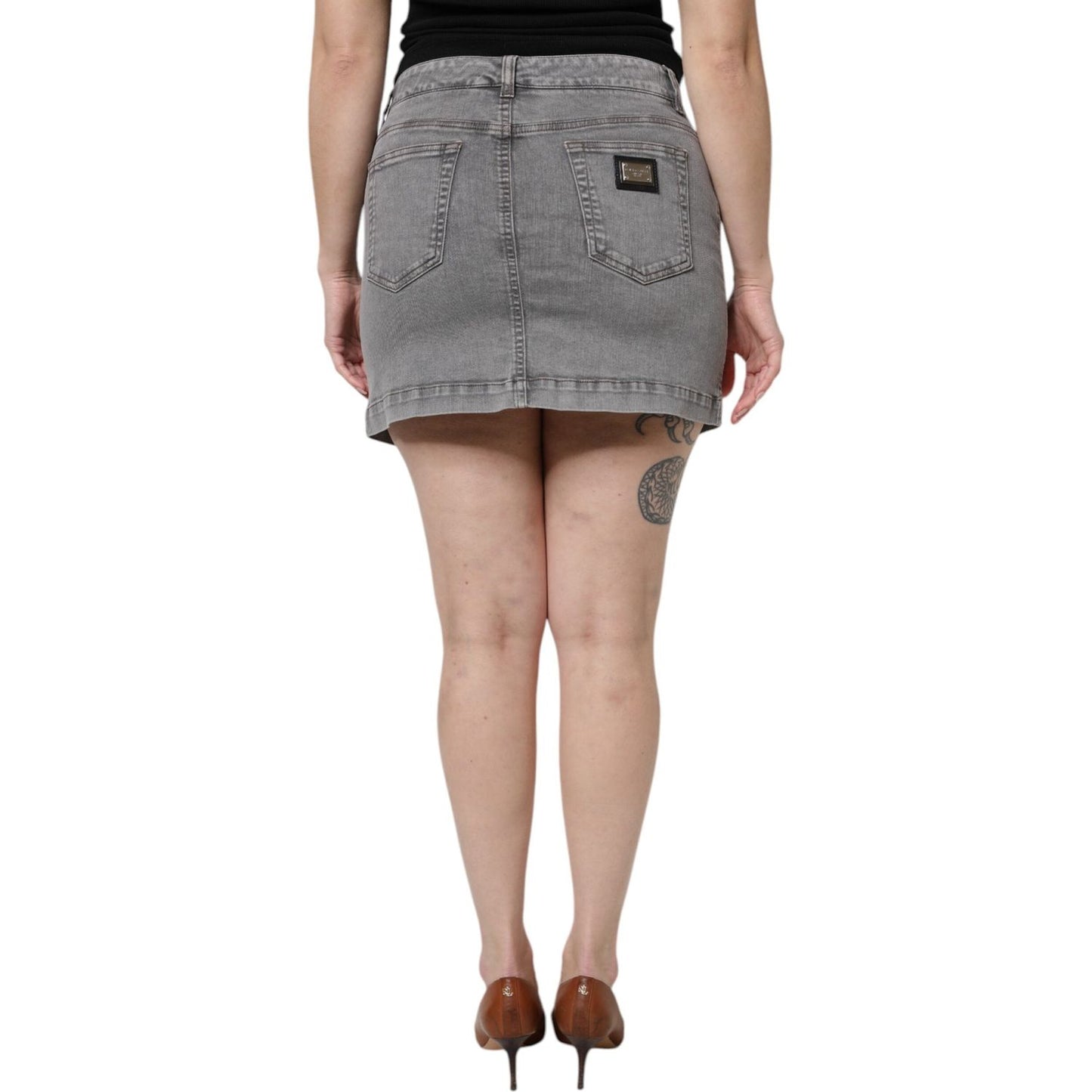 Dolce & Gabbana Gray Cotton Stretch Mid Waist Denim Mini Skirt SKI2073-42