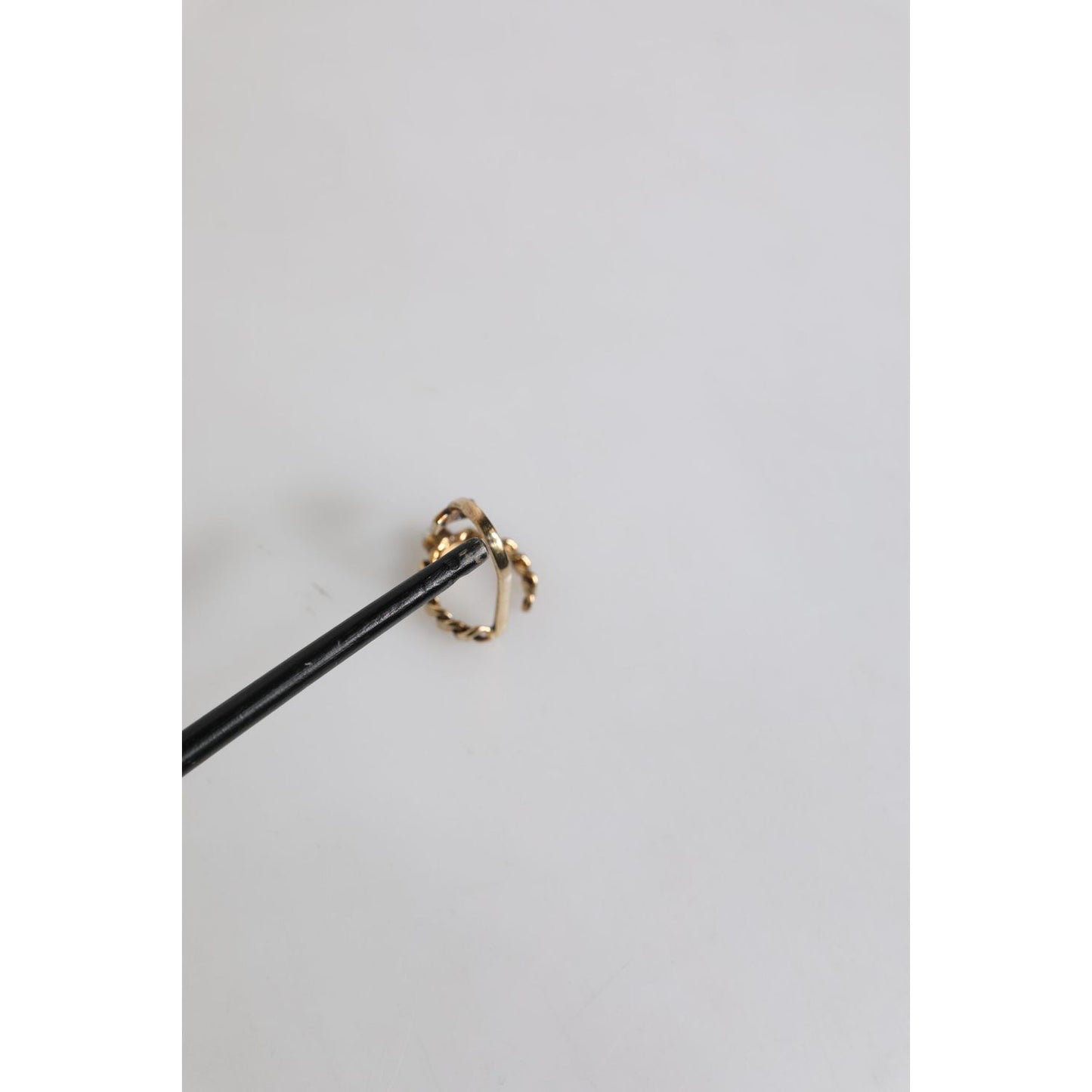 Dolce & Gabbana Gold Tone Engraved Logo Clear Crystals Adjustable Ring