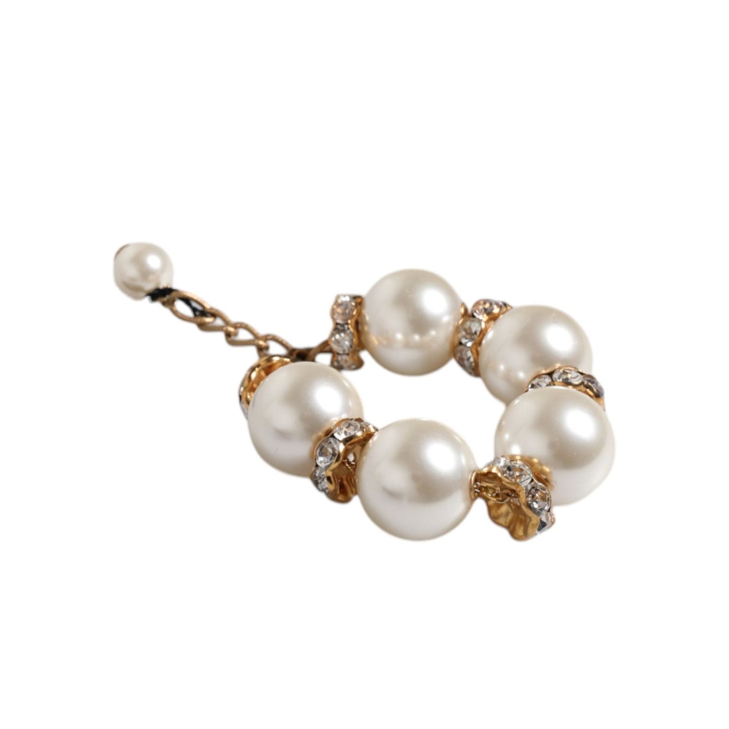 Dolce & Gabbana Gold Tone Brass Maxi Pearl Lobster Clasp Logo Bracelet