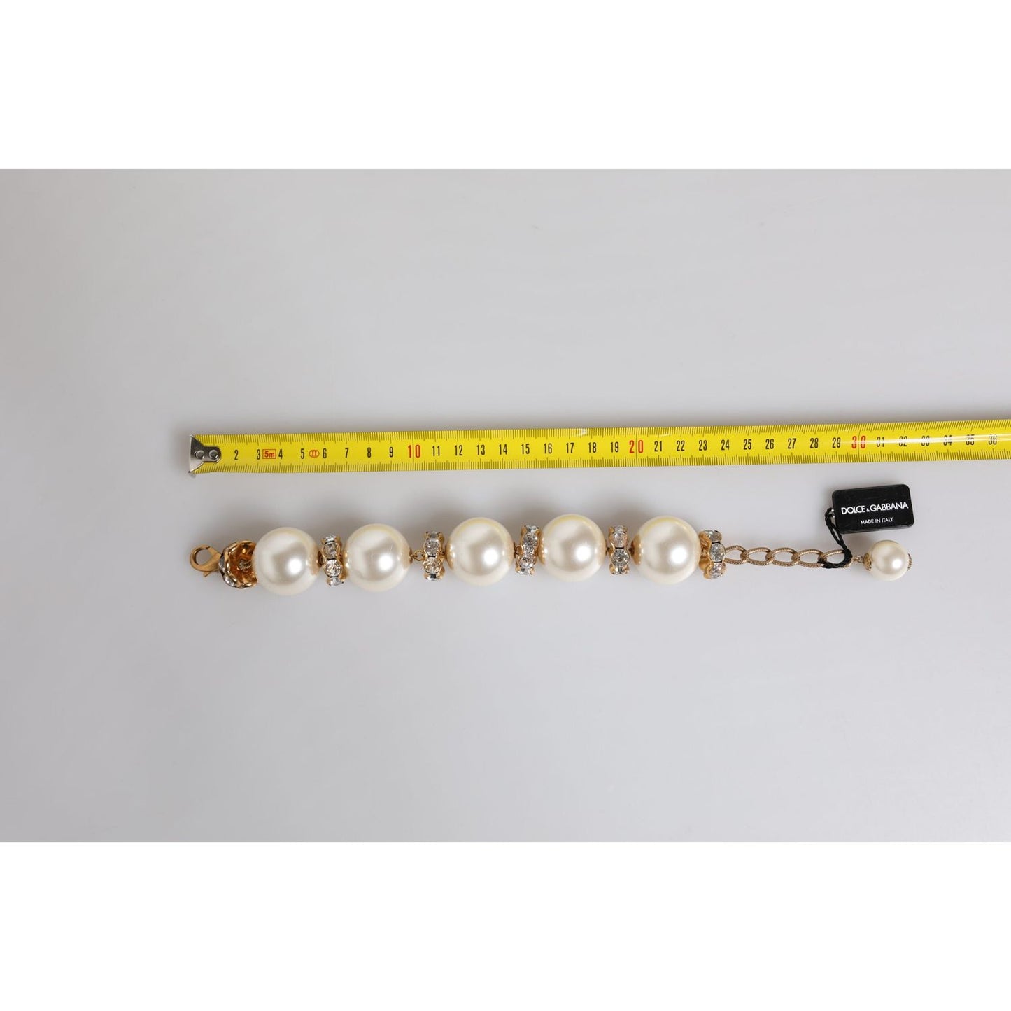 Dolce & Gabbana Gold Tone Brass Maxi Pearl Lobster Clasp Logo Bracelet