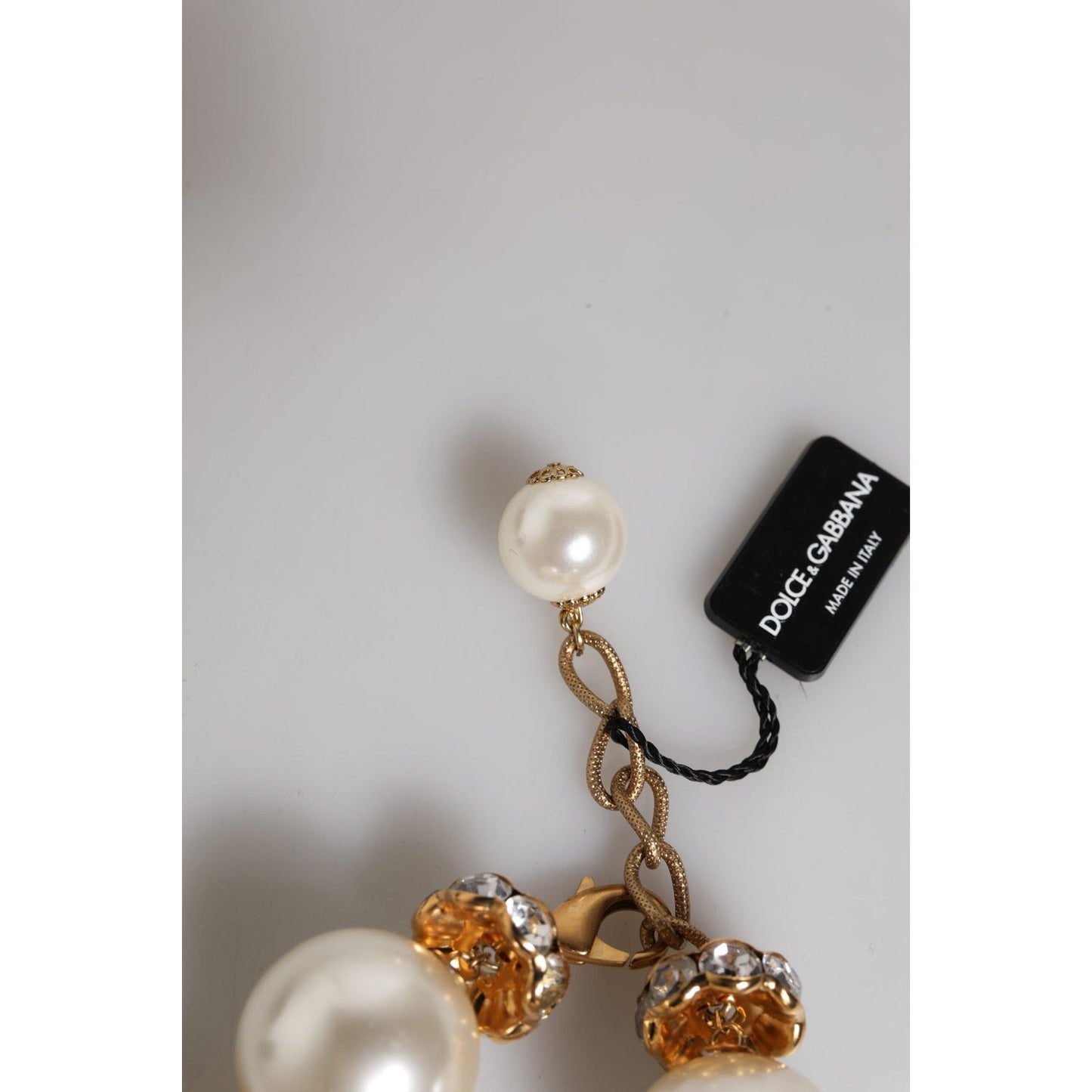 Dolce & Gabbana Gold Tone Brass Maxi Pearl Lobster Clasp Logo Bracelet