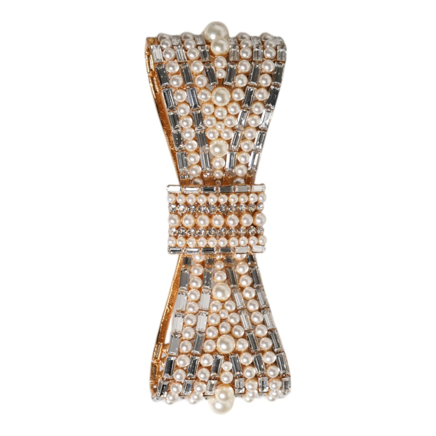 Dolce & Gabbana Gold Tone Brass Bow Crystal FauxPearl Embellished Brooch