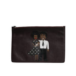 Dolce & Gabbana Brown Leather #DGFAMILY Embellished Men Clutch Pouch Bag BAG4277