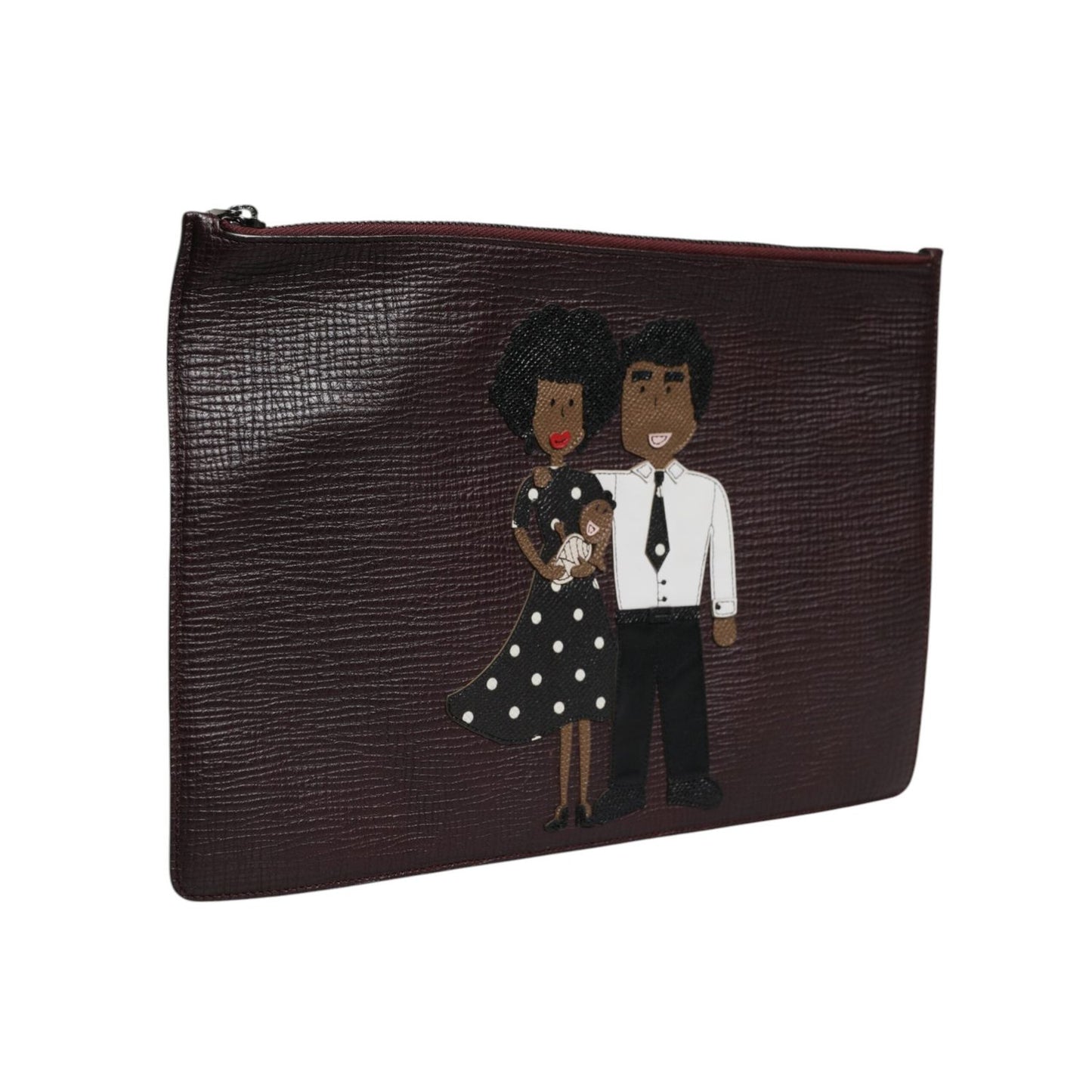 Dolce & Gabbana Brown Leather #DGFAMILY Embellished Men Clutch Pouch Bag BAG4277