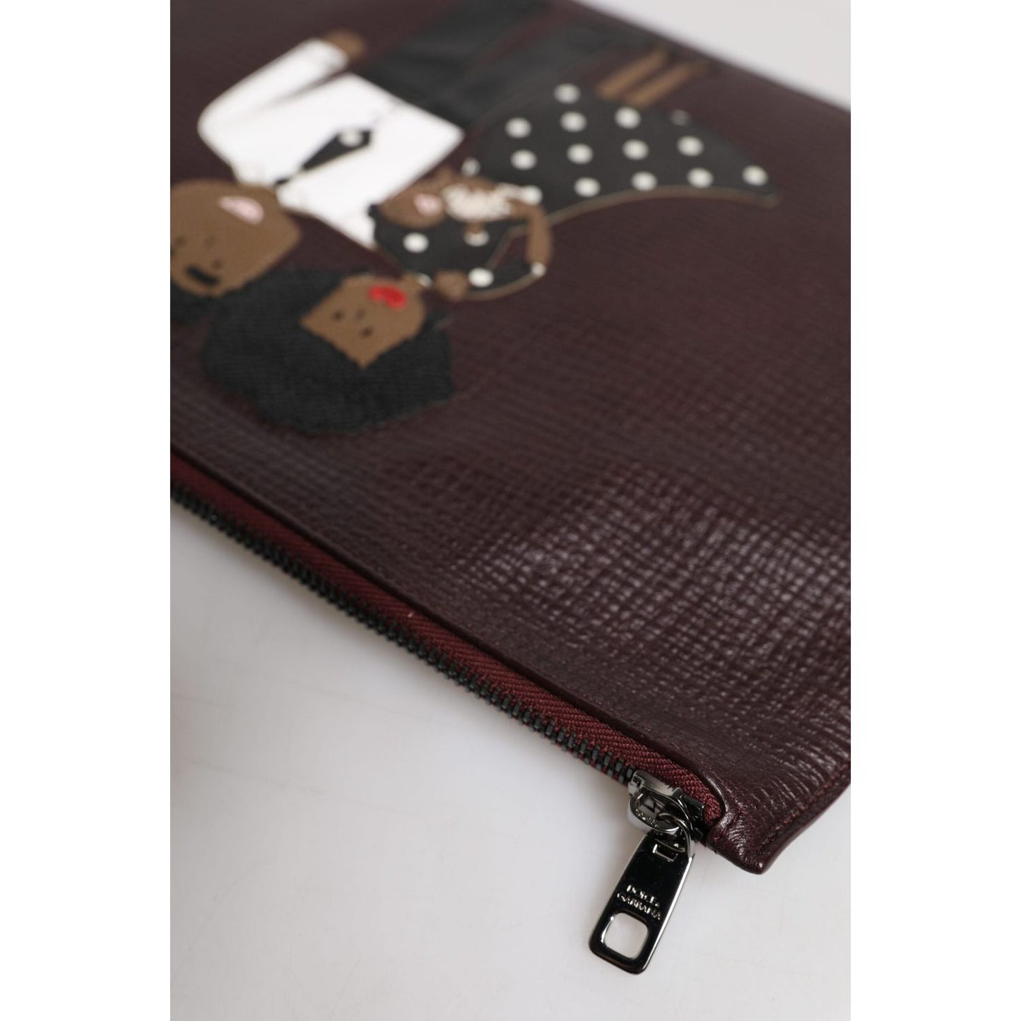 Dolce & Gabbana Brown Leather #DGFAMILY Embellished Men Clutch Pouch Bag BAG4277