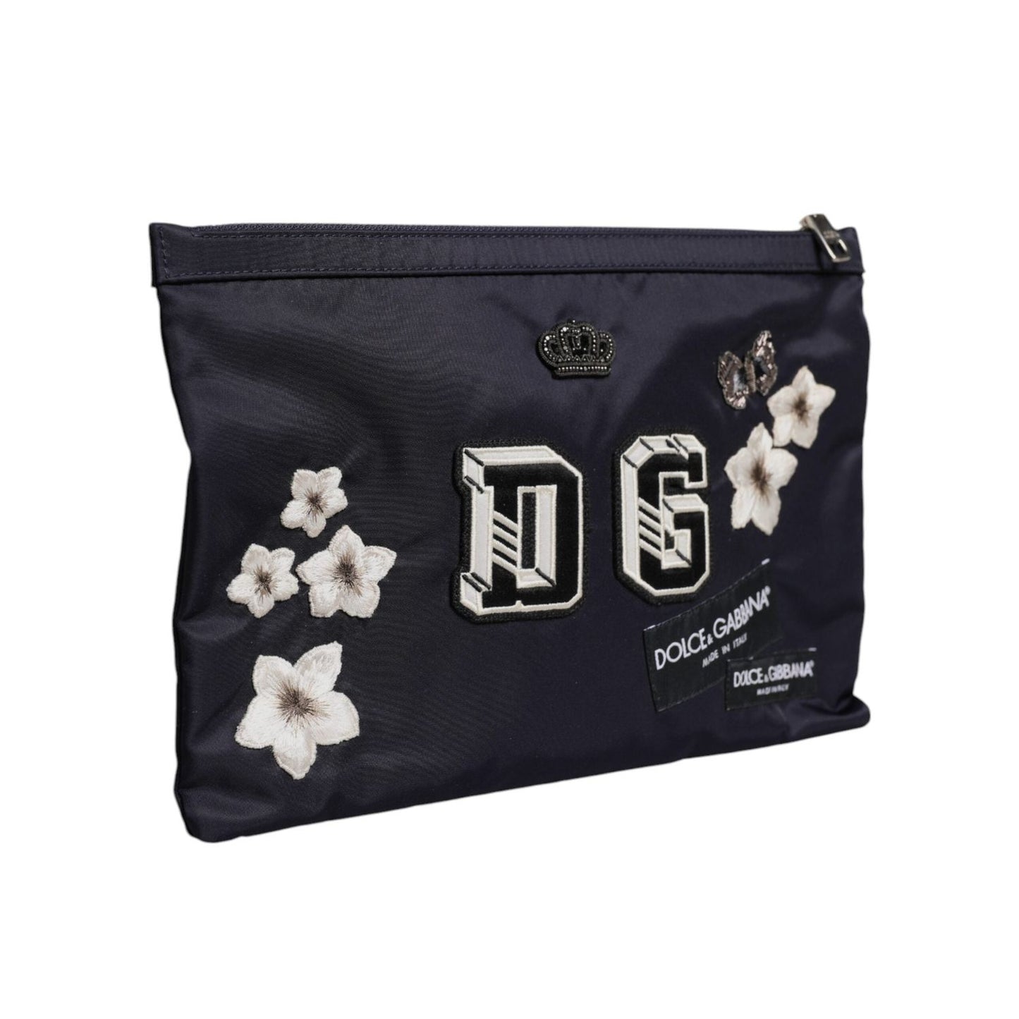 Dolce & Gabbana Blue DG Logo Patch Embellished Pouch Clutch Bag BAG4286