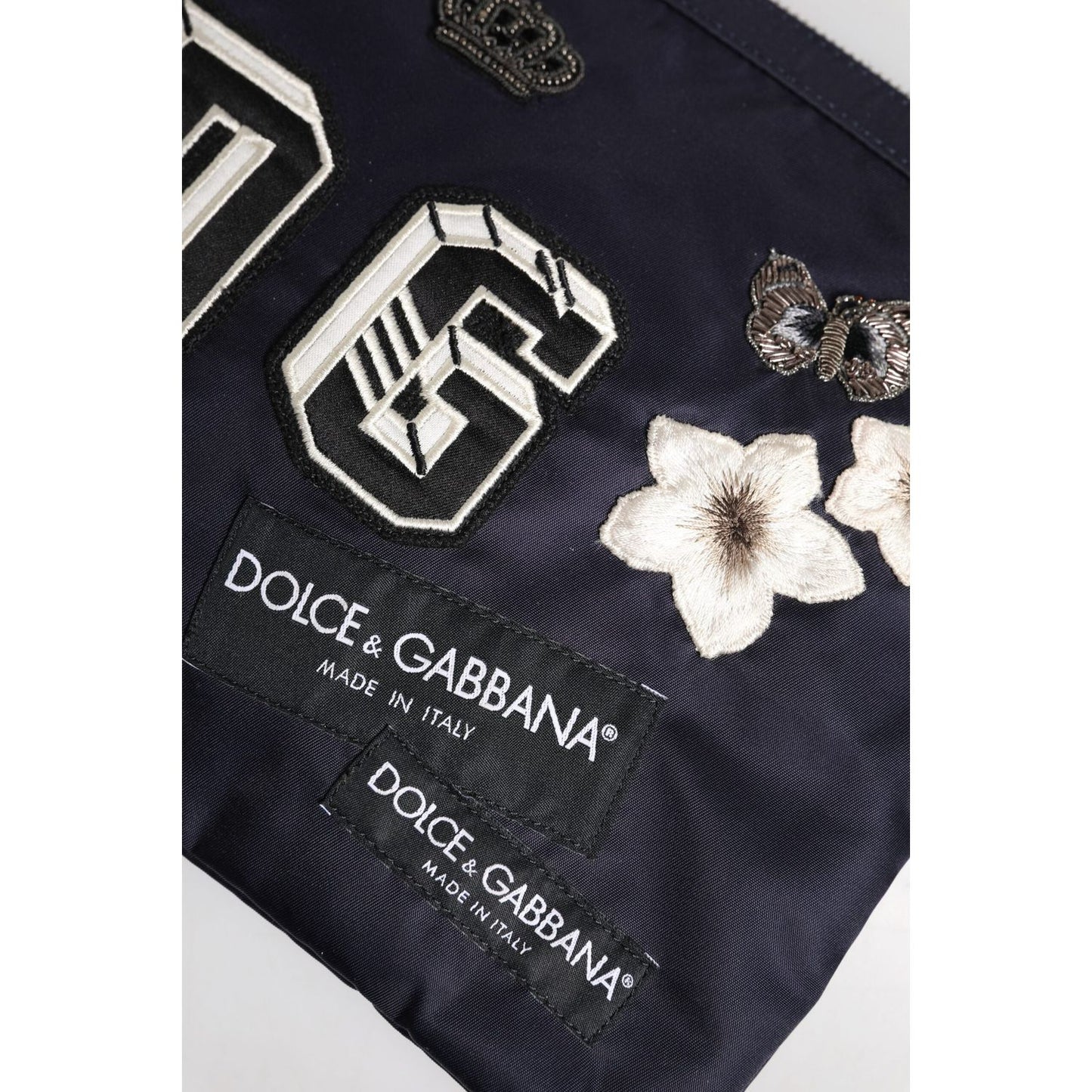 Dolce & Gabbana Blue DG Logo Patch Embellished Pouch Clutch Bag BAG4286