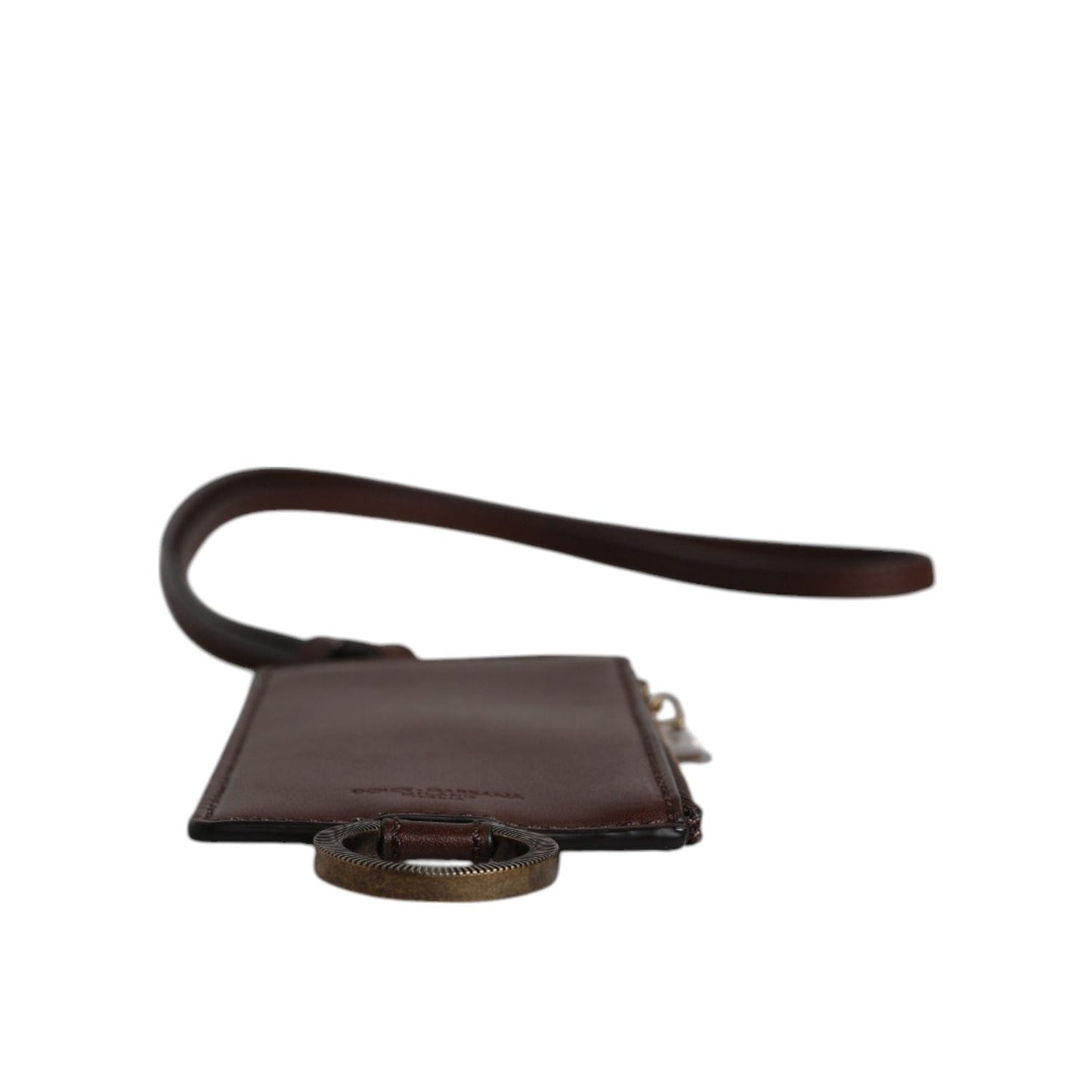 Dolce & Gabbana Brown Calf Leather Lanyard Logo Card Holder Wallet BAG4299