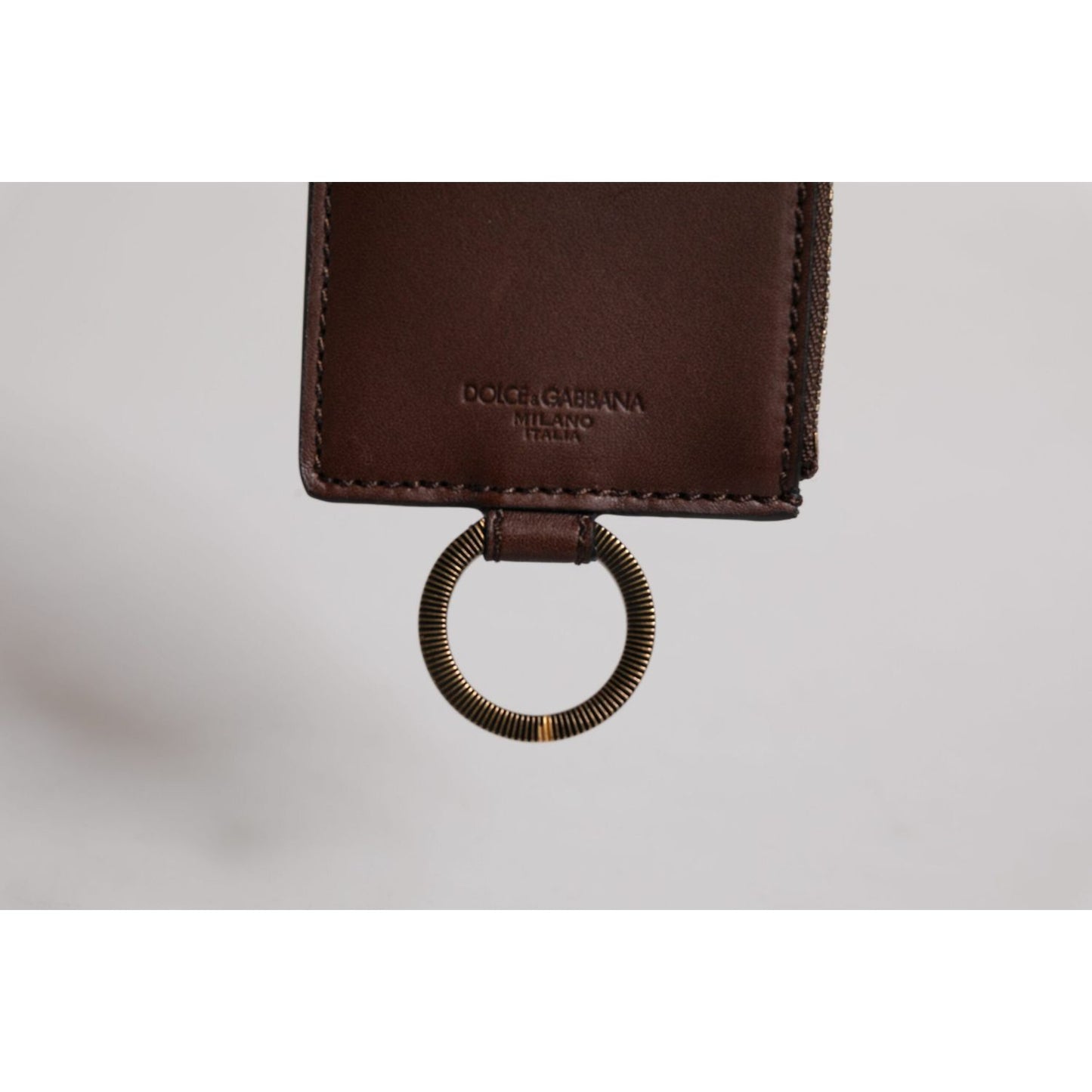 Dolce & Gabbana Brown Calf Leather Lanyard Logo Card Holder Wallet BAG4300