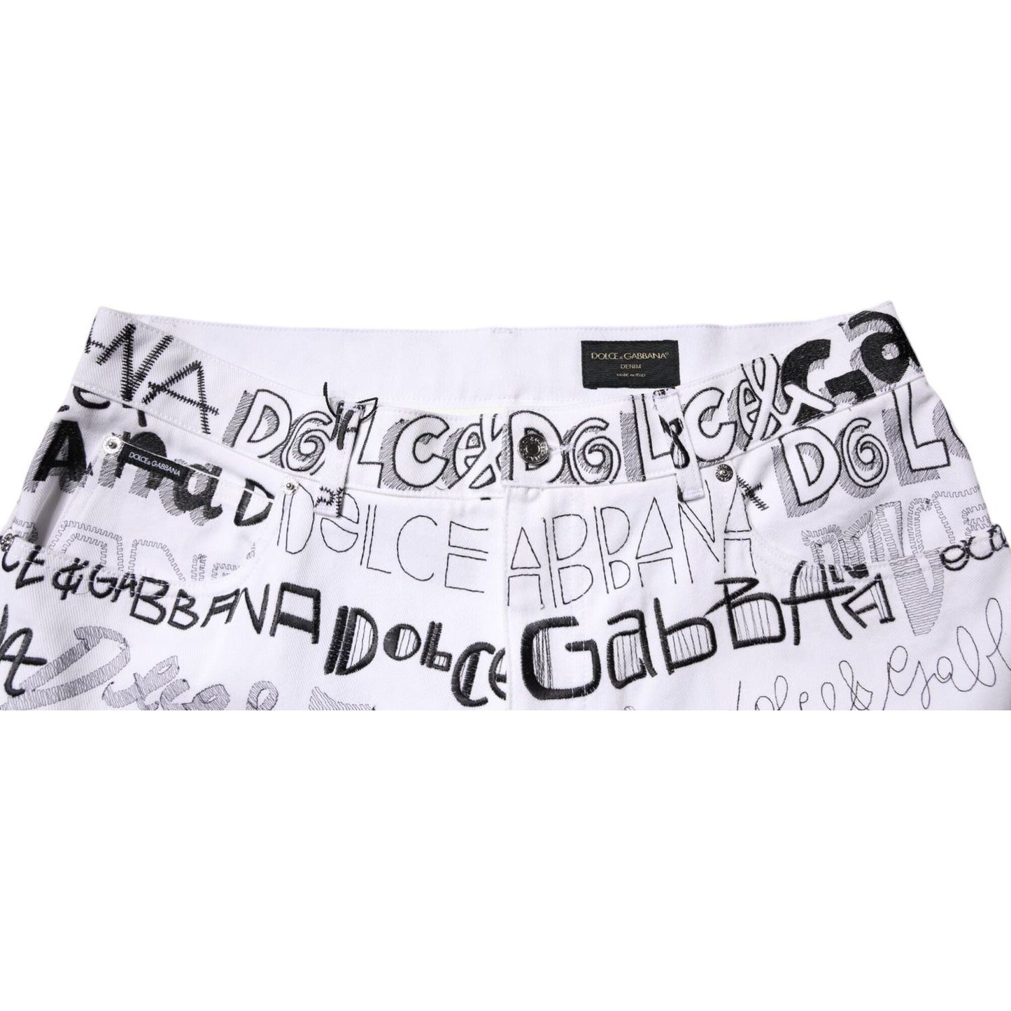 Dolce & Gabbana White Logo Print Straight Men Denim Jeans PAN75139-56