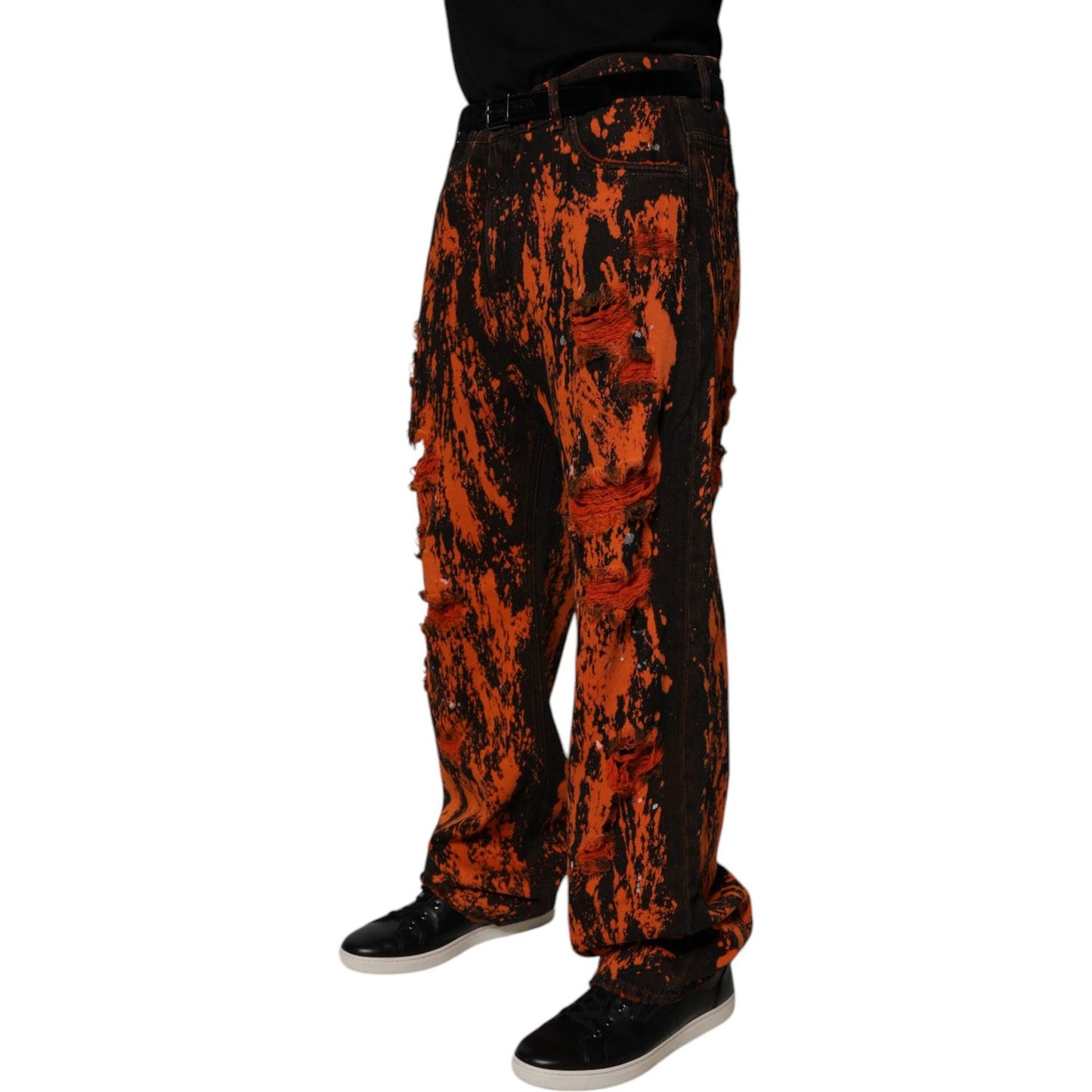 Dolce & Gabbana Black Red Tie Dye Cotton Straight Denim Jeans PAN75146-48