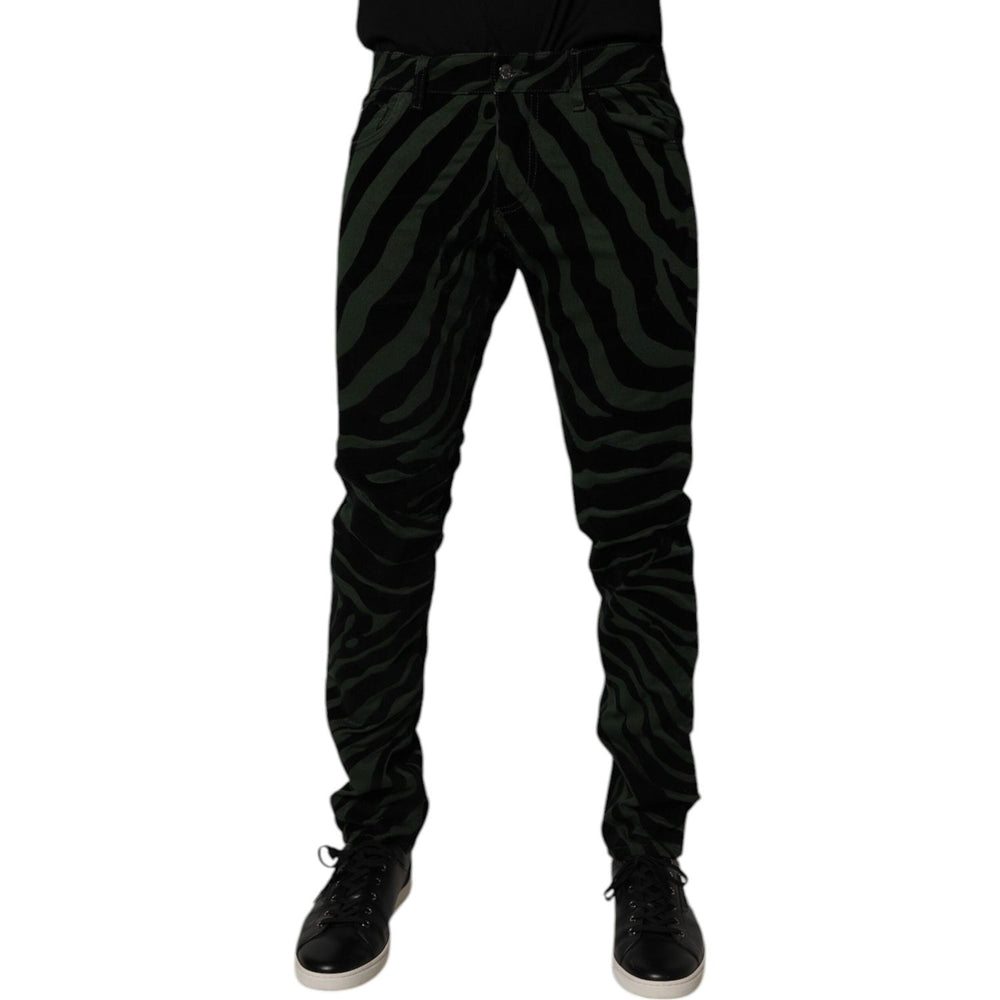 Dolce & Gabbana Black Green Stripes Cotton Skinny Denim Jeans PAN75150-48