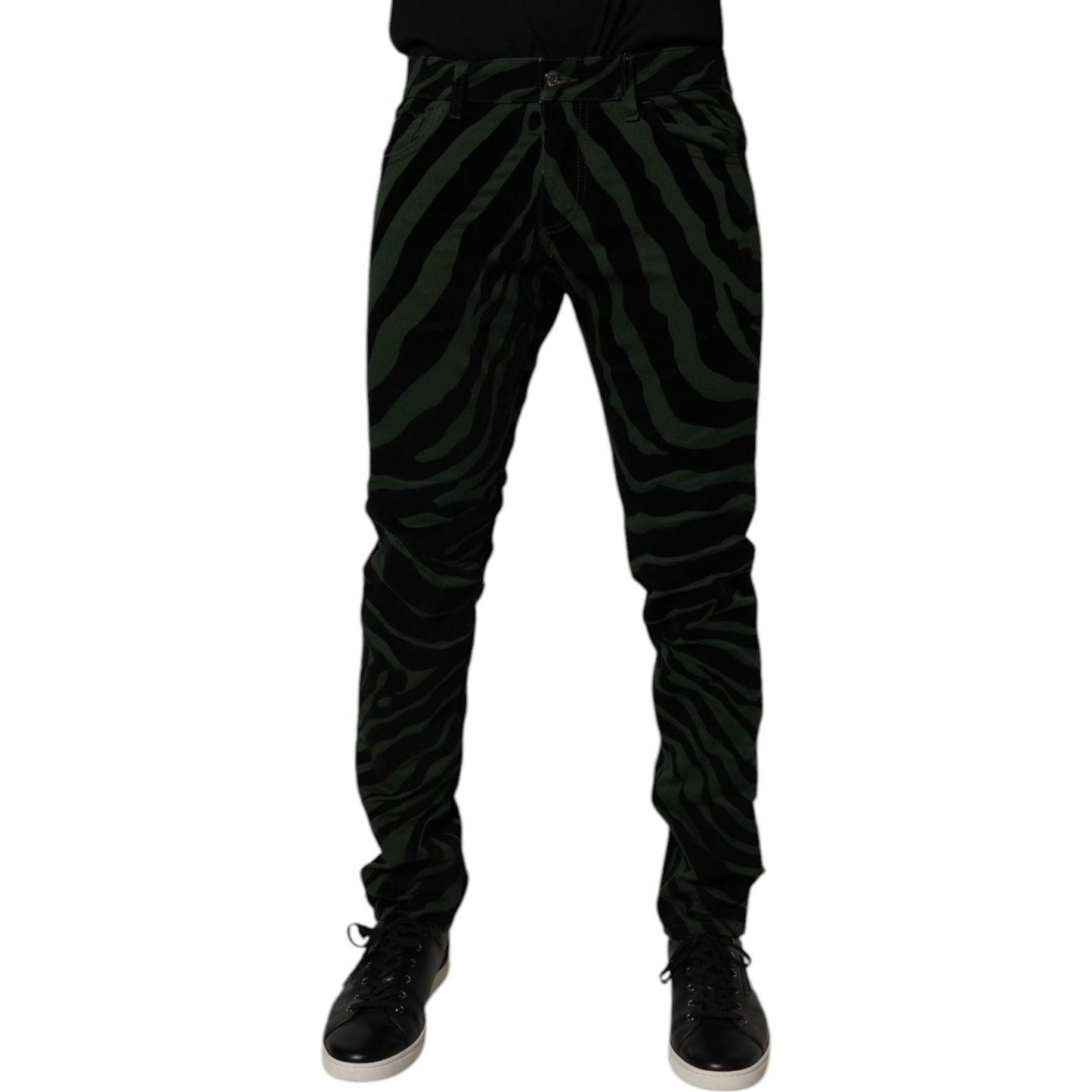 Dolce & Gabbana Black Green Stripes Cotton Skinny Denim Jeans PAN75150-48