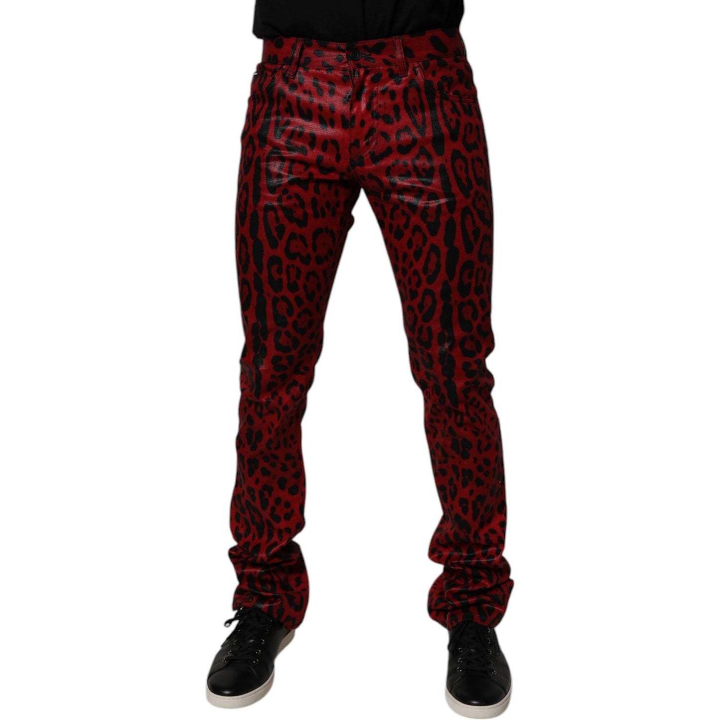 Dolce & Gabbana Red Leopard Cotton Slim Fit Denim Jeans PAN75154-48