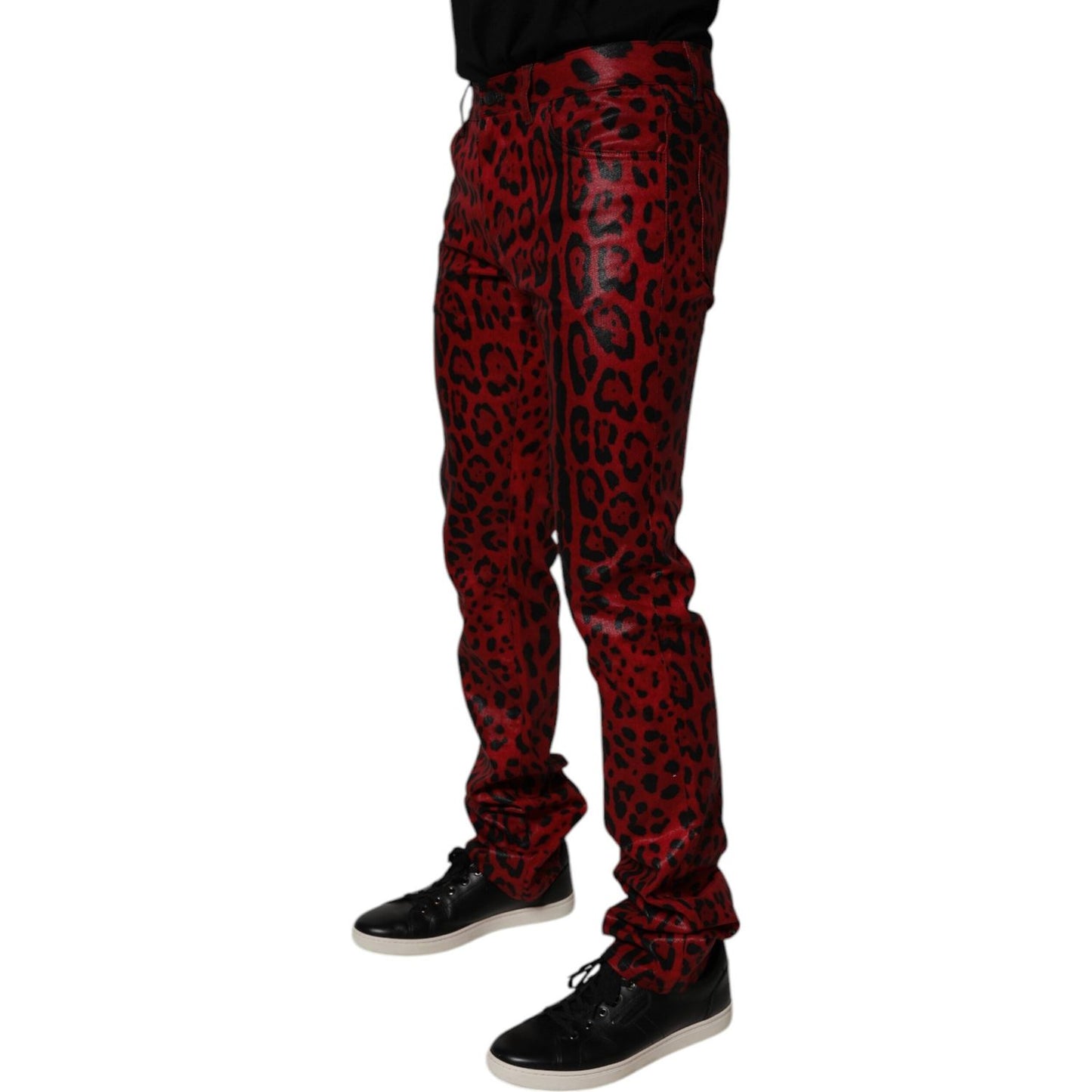 Dolce & Gabbana Red Leopard Cotton Slim Fit Denim Jeans PAN75154-48