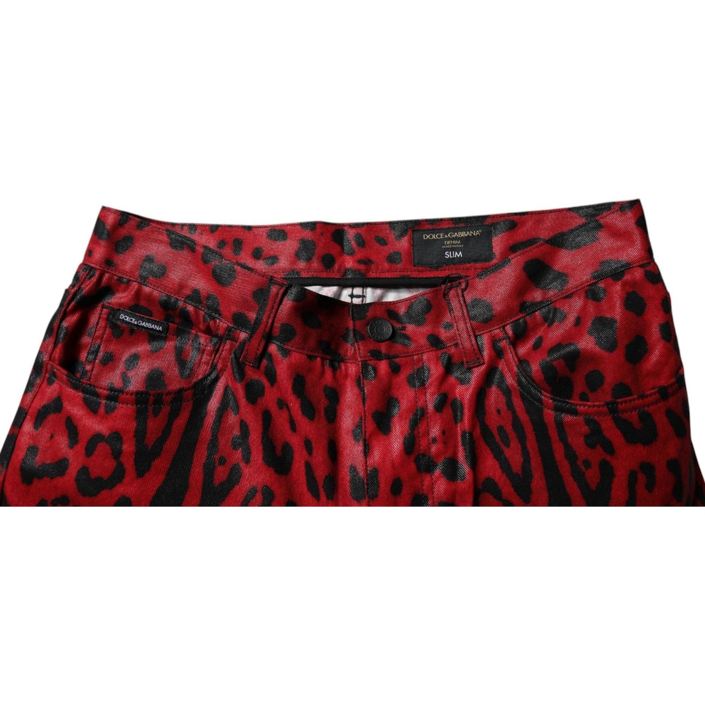 Dolce & Gabbana Red Leopard Cotton Slim Fit Denim Jeans PAN75154-48