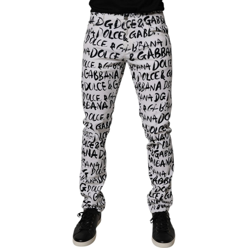 Dolce & Gabbana White Cotton Logo Print Skinny Denim Jeans PAN75167-48