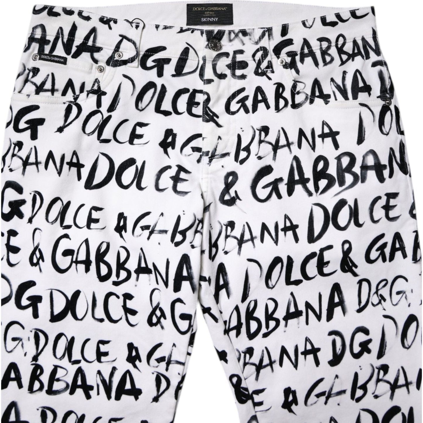 Dolce & Gabbana White Cotton Logo Print Skinny Denim Jeans PAN75167-48
