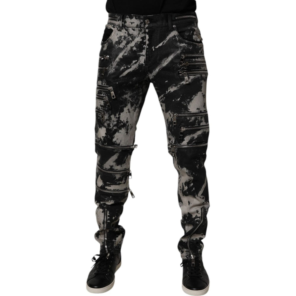 Dolce & Gabbana Black Tie Dye Cotton Skinny Zip Denim Jeans PAN75171-50